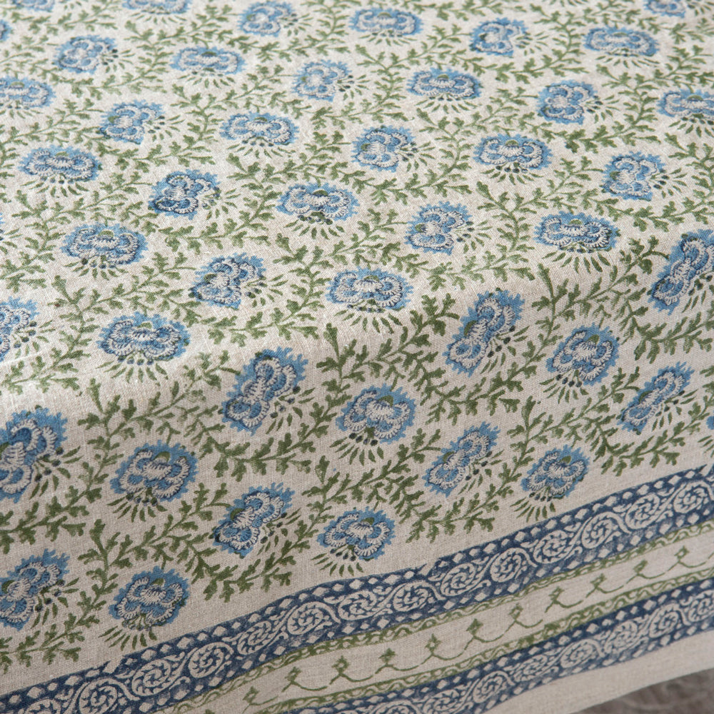 Floral printed linen tablecloth.
