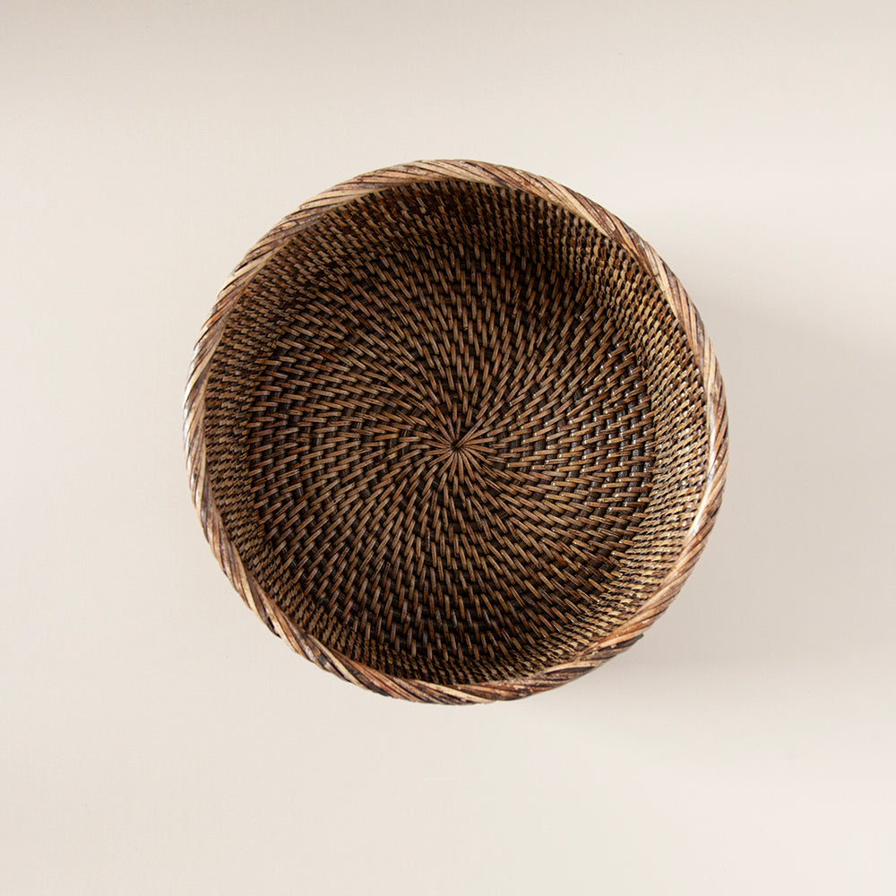 Brown rattan storage bowl 