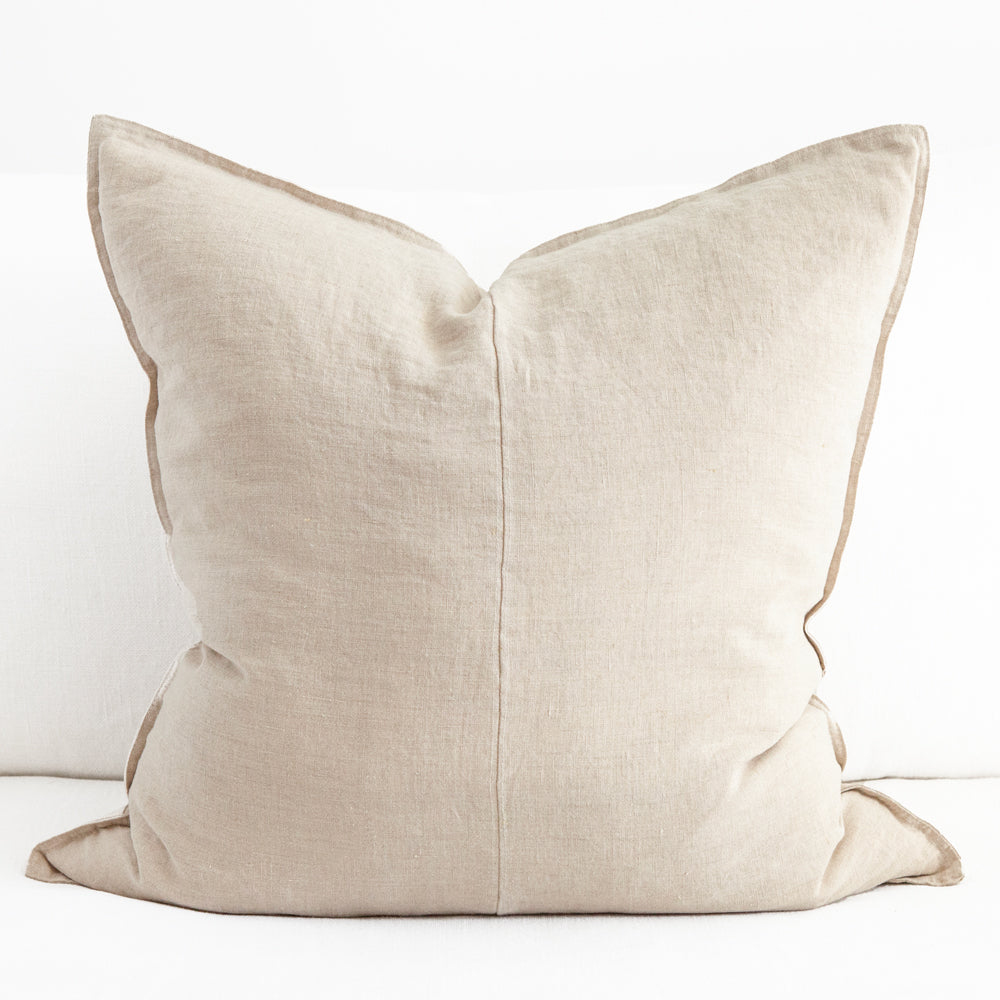 Large square natural linen cushion.