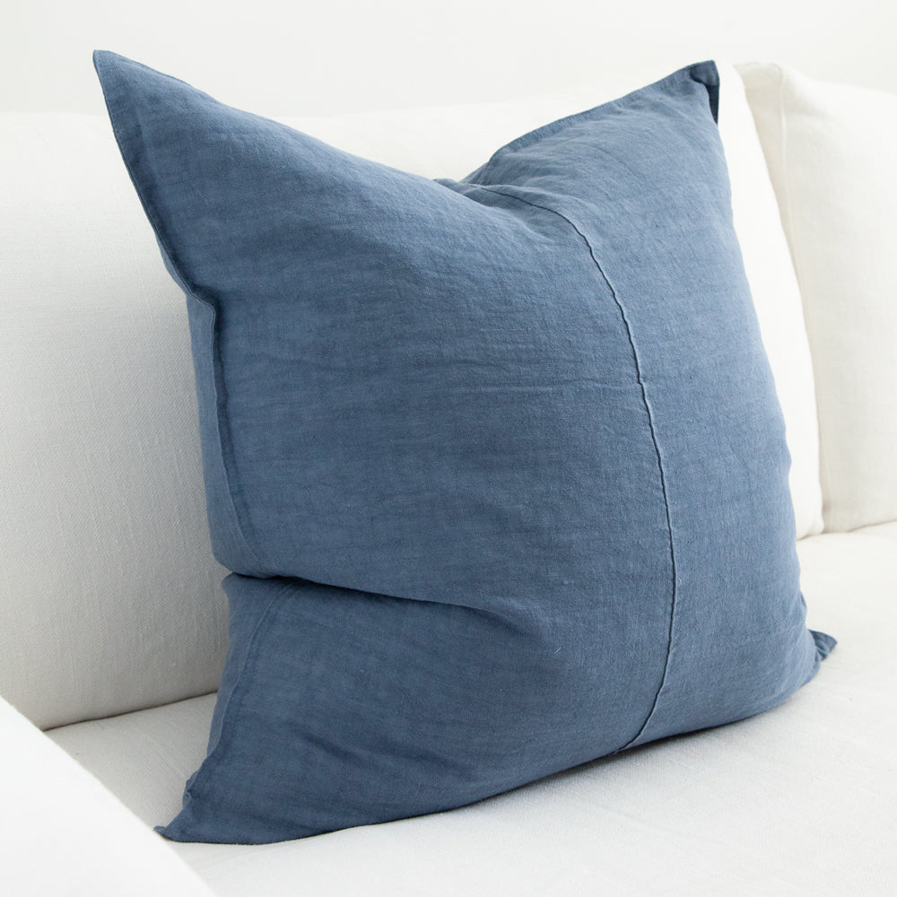 Large square linen cushion in french blue.