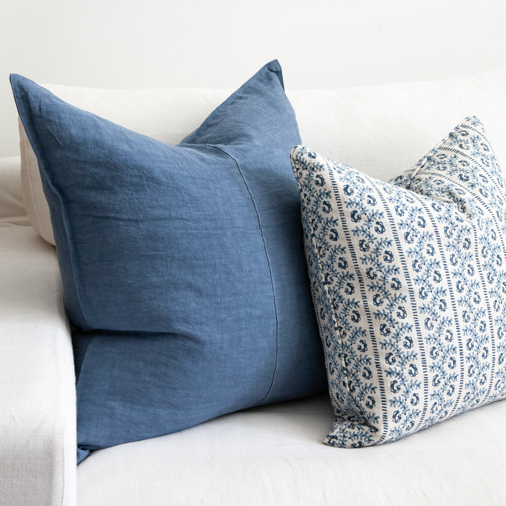 French blue linen cushion with Walter G cushion.