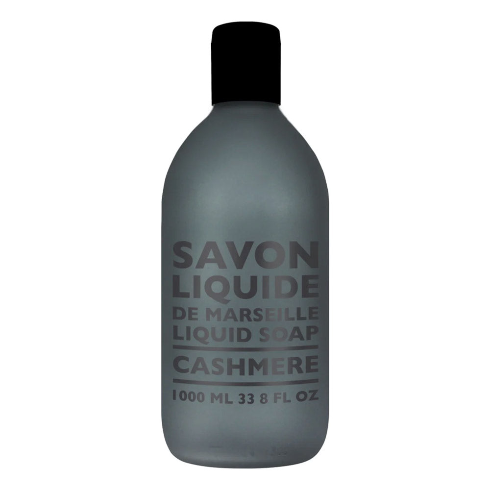 Compagnie De Provence Cashmere Liquid soap refill in matte black plastic bottle.