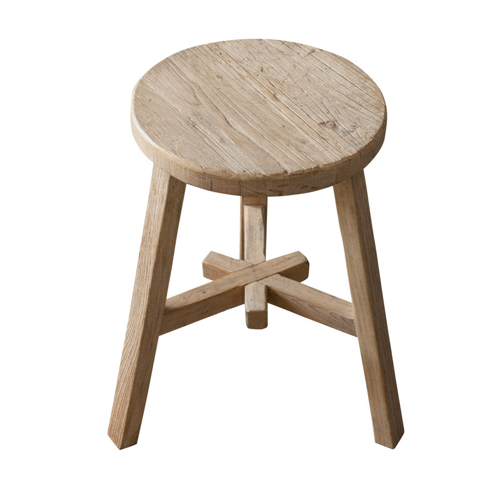 Round rustic wooden stool.