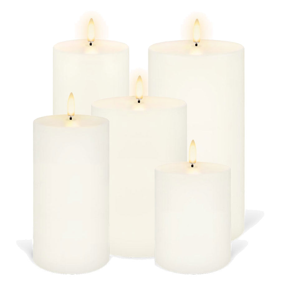 Flameless Pillar Candle Set of 5 Pepperwhites by Tara Dennis