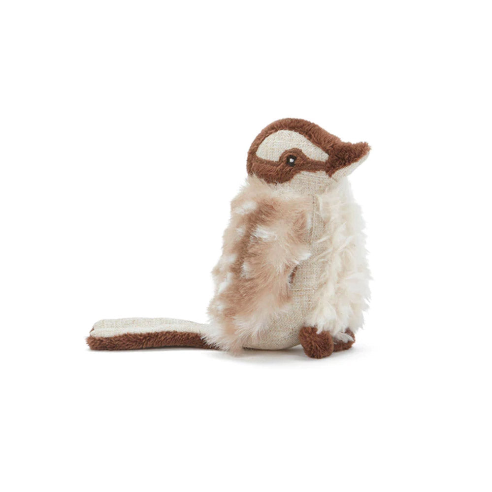 Plush kookaburra baby rattle toy.