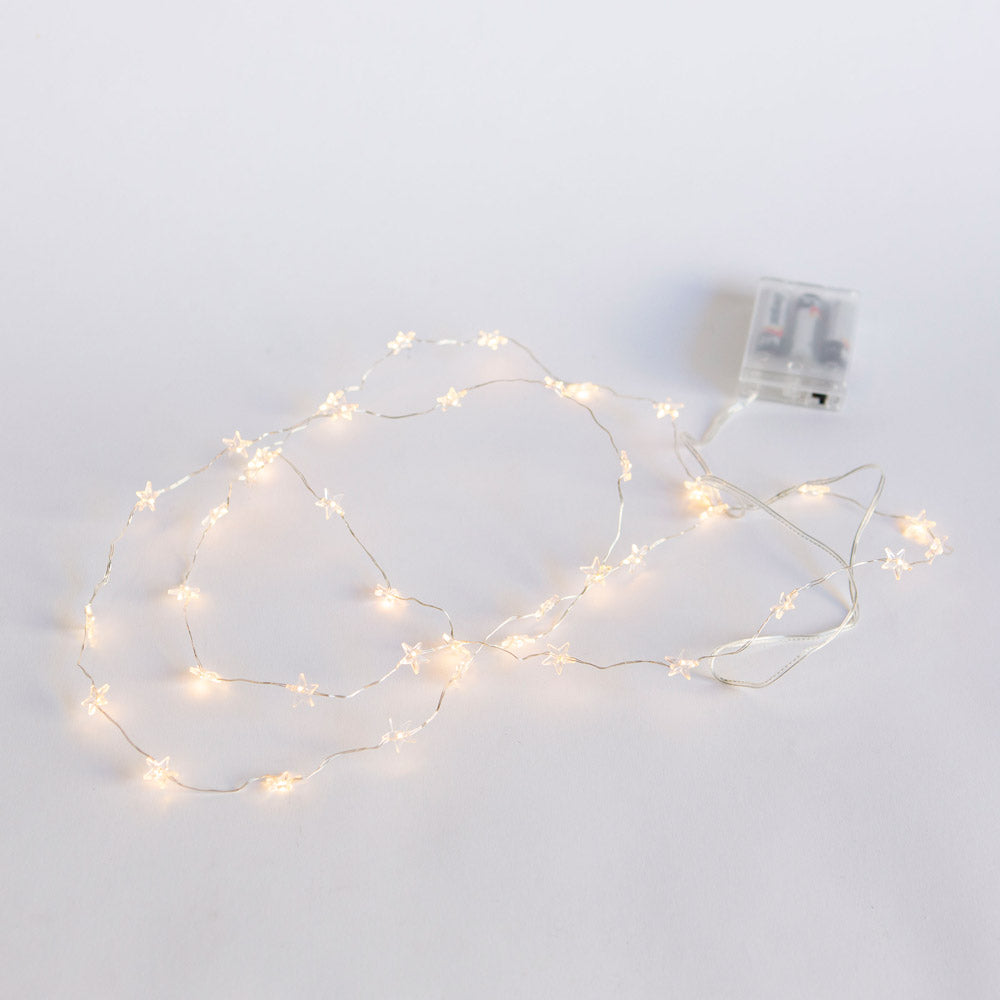 Star shaped battery powered LED string lights.