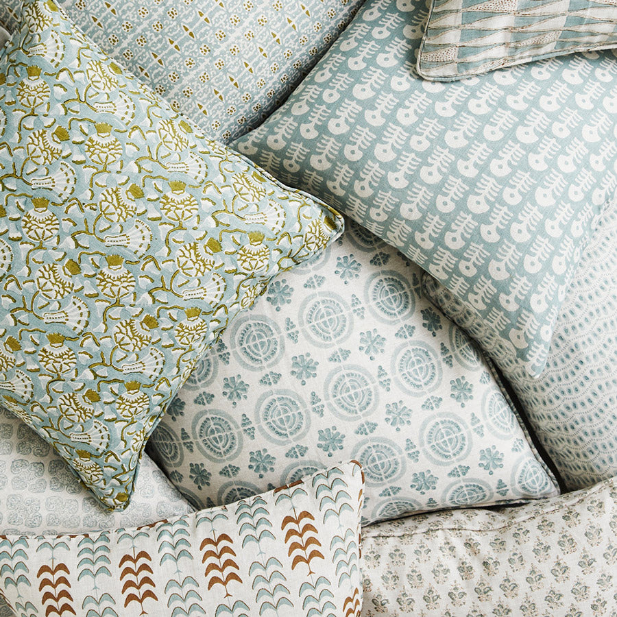 Collection of Walter G cushions in celadon.