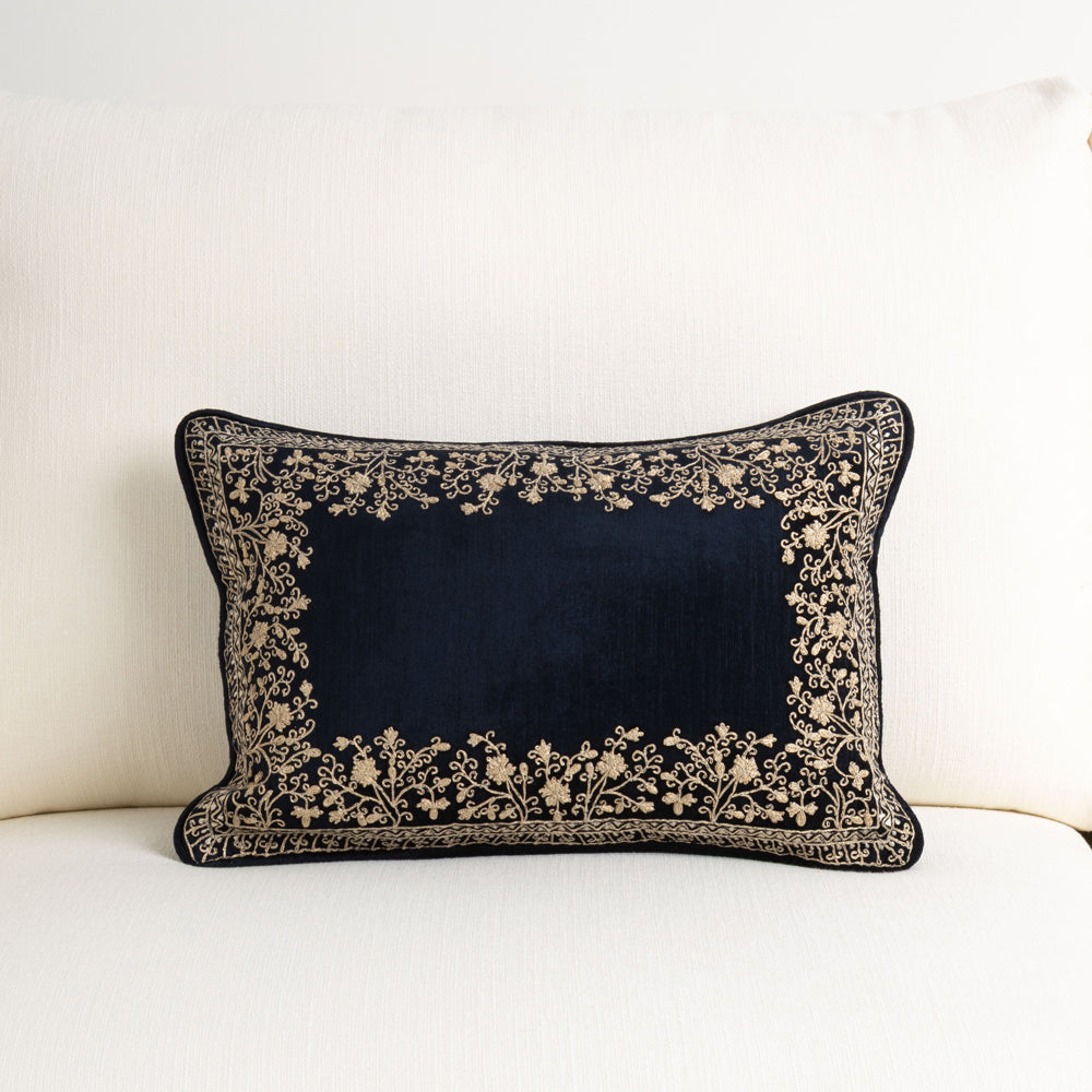 Midnight Blue Embroidered Cushion 30x45cm