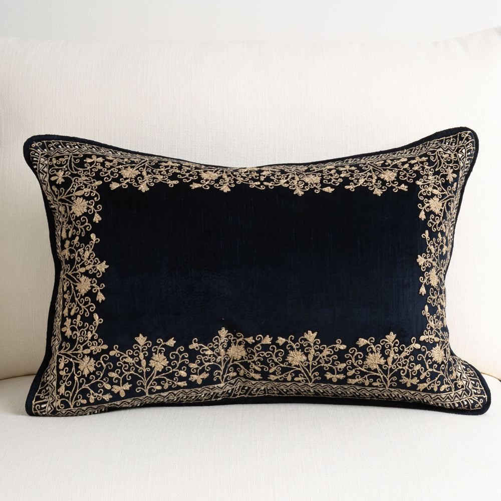 Midnight Blue Embroidered Cushion 40x60cm