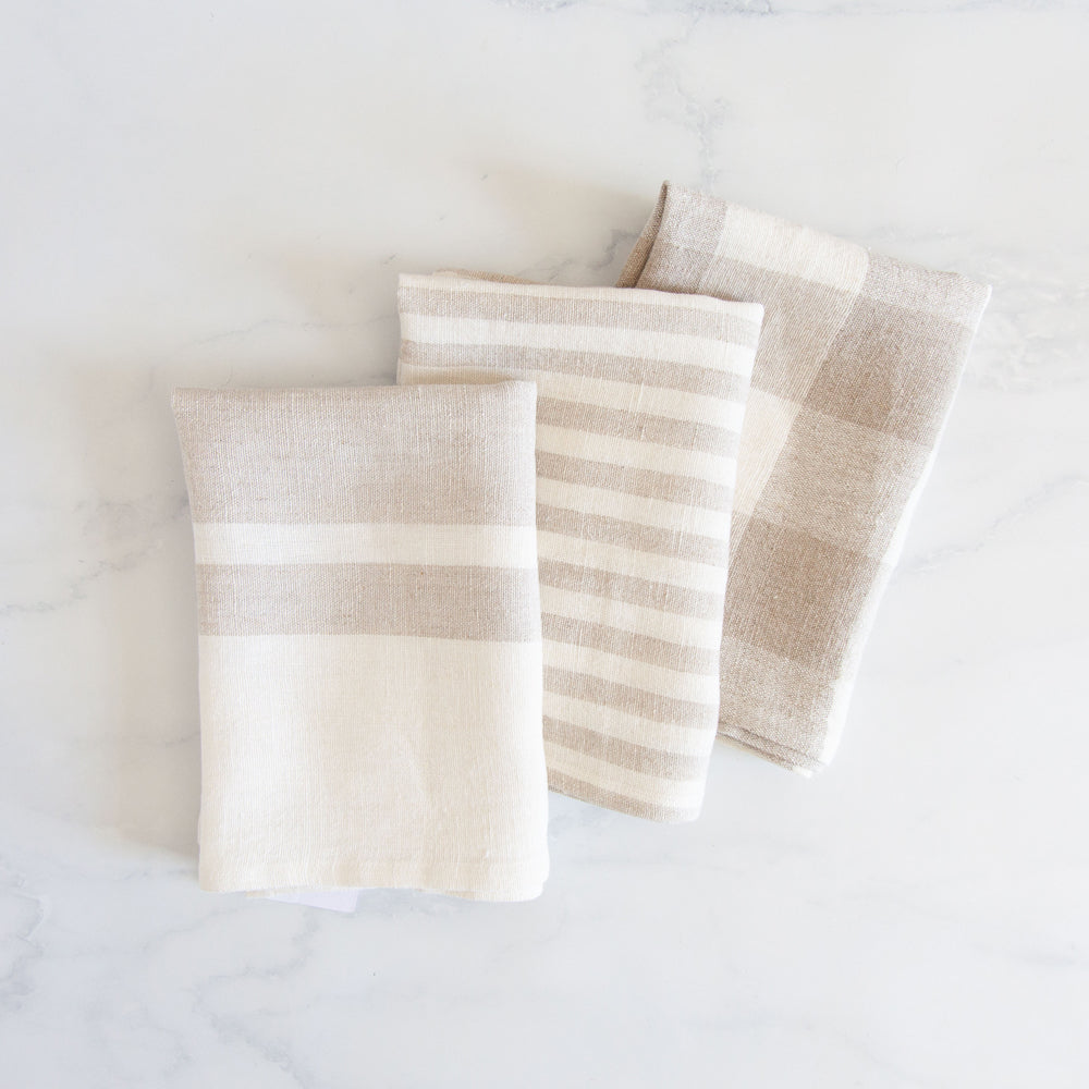 Pencil Stripe Linen Tea Towel Biscuit