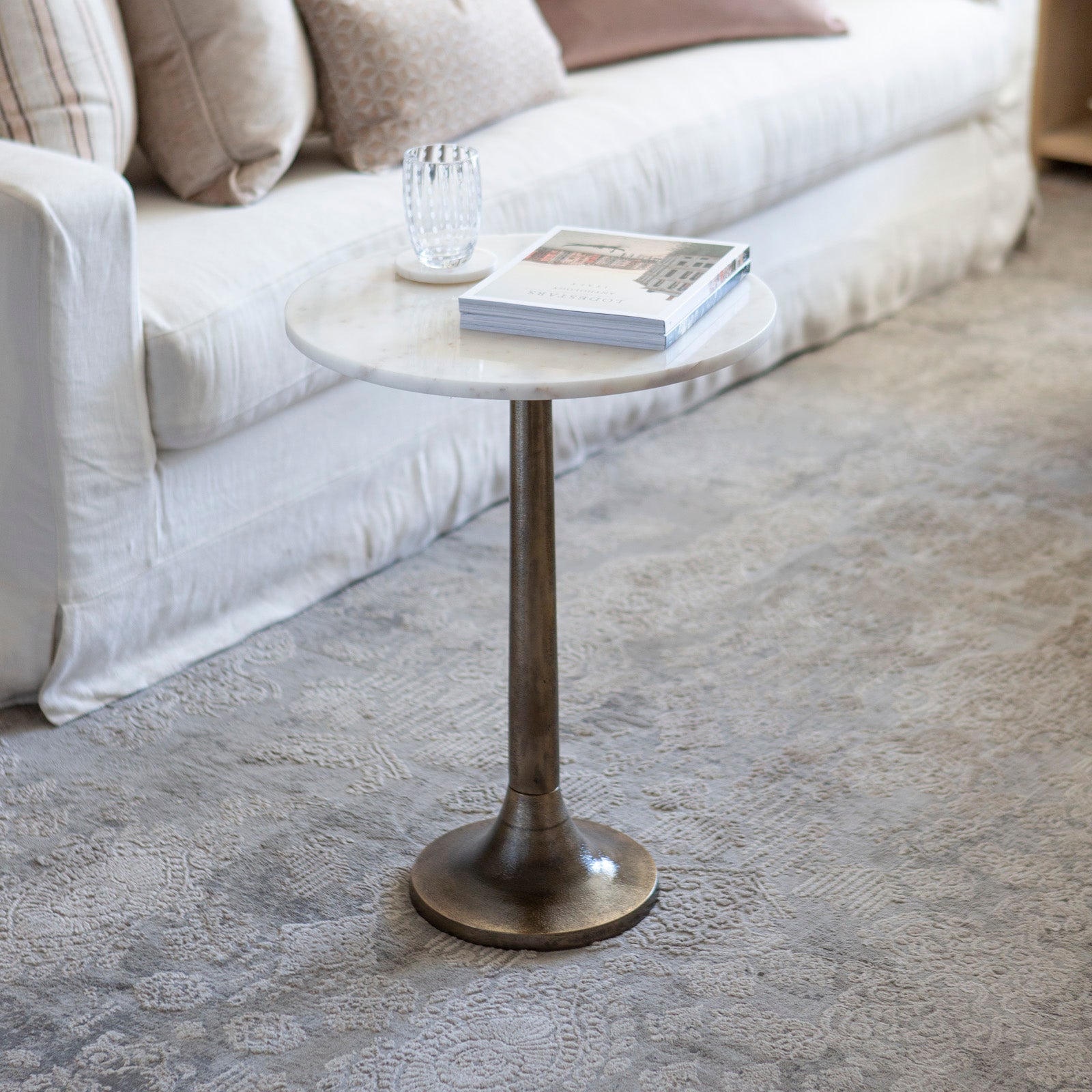 Soho Side Table Tall Ant. Brass Base