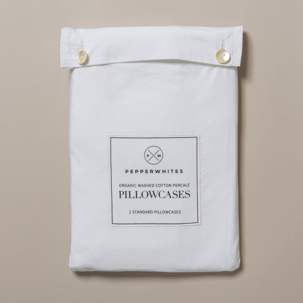 Organic Washed Cotton Percale Pillowcase Set | Pepperwhites by Tara Dennis