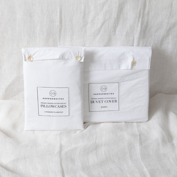 Organic Washed Cotton Queen Duvet Set | Pepperwhites by Tara Dennis