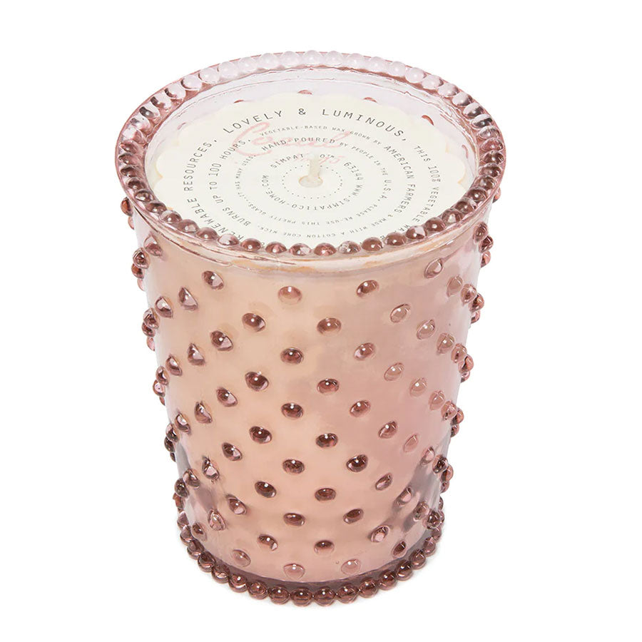 Simpatico Coral pink glass hobnail candle