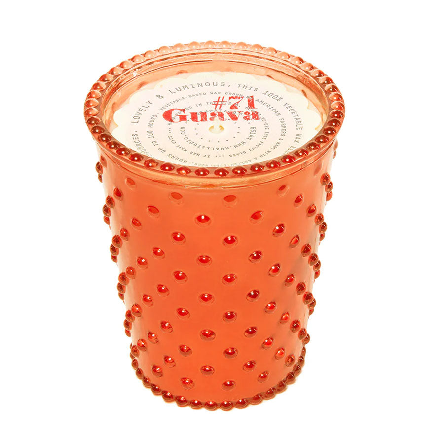 Simpatico orange coloured guava hobnail candle