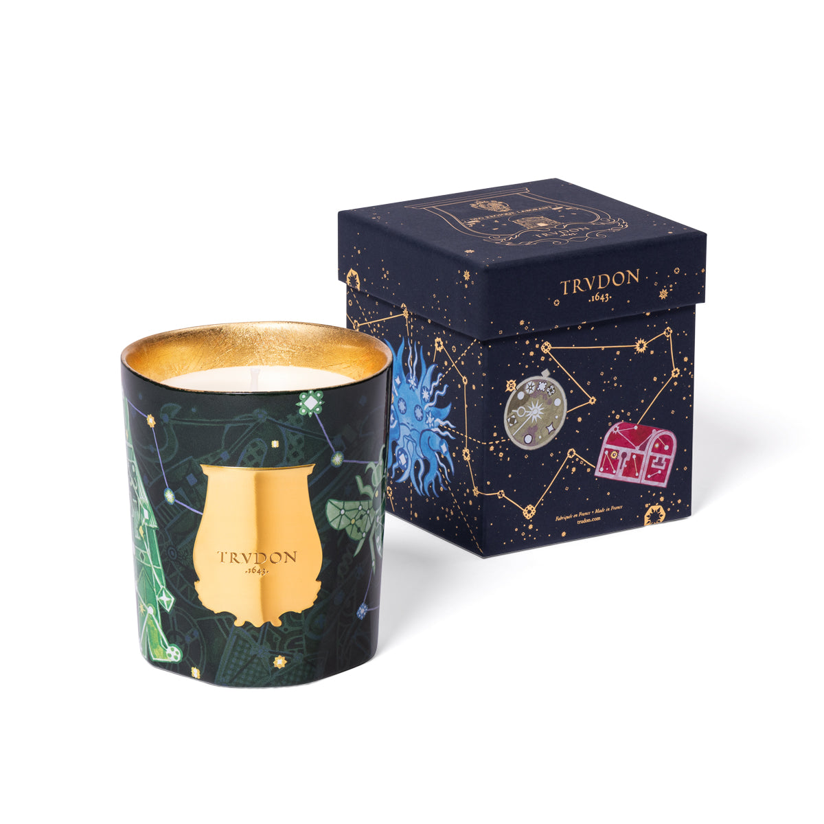 Trudon Fir Christmas Candle. Shown with packaging.