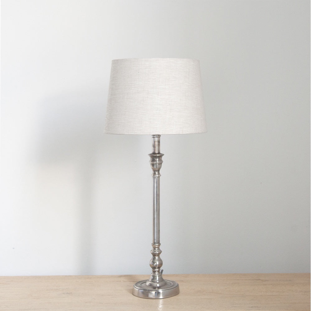 Silver Table Lamp with Natural Linen Shade 