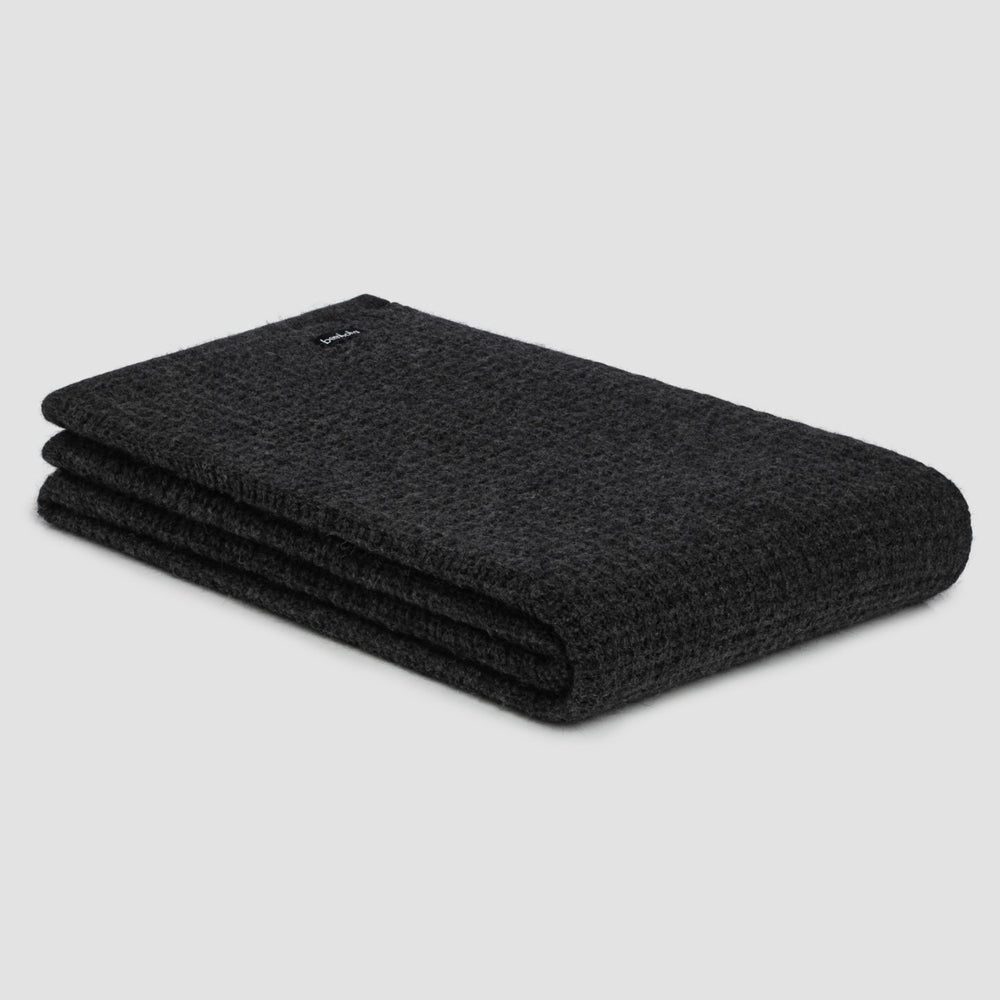 Bebmoka chunky box knit angora merino wool throw black.