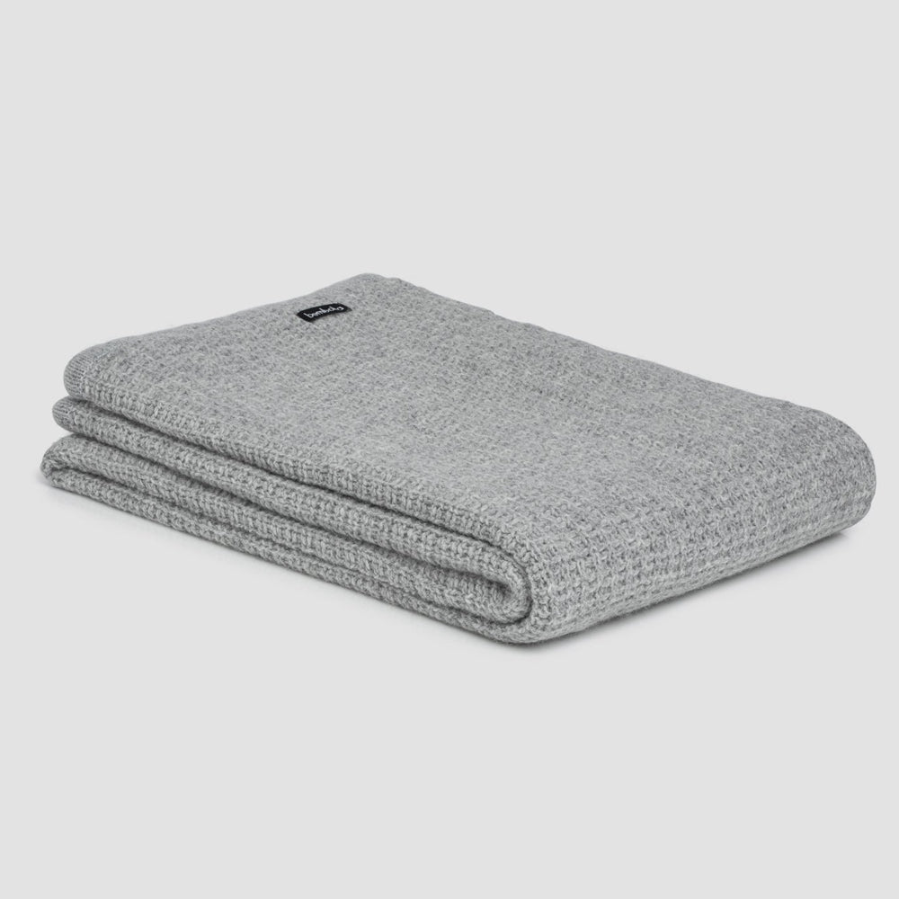 Bebmoka chunky box knit angora merino wool throw dove grey.
