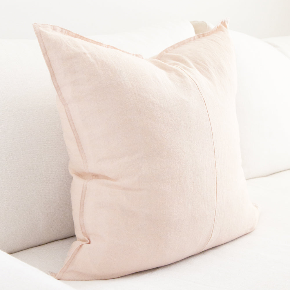 Large square pale pink linen cushion