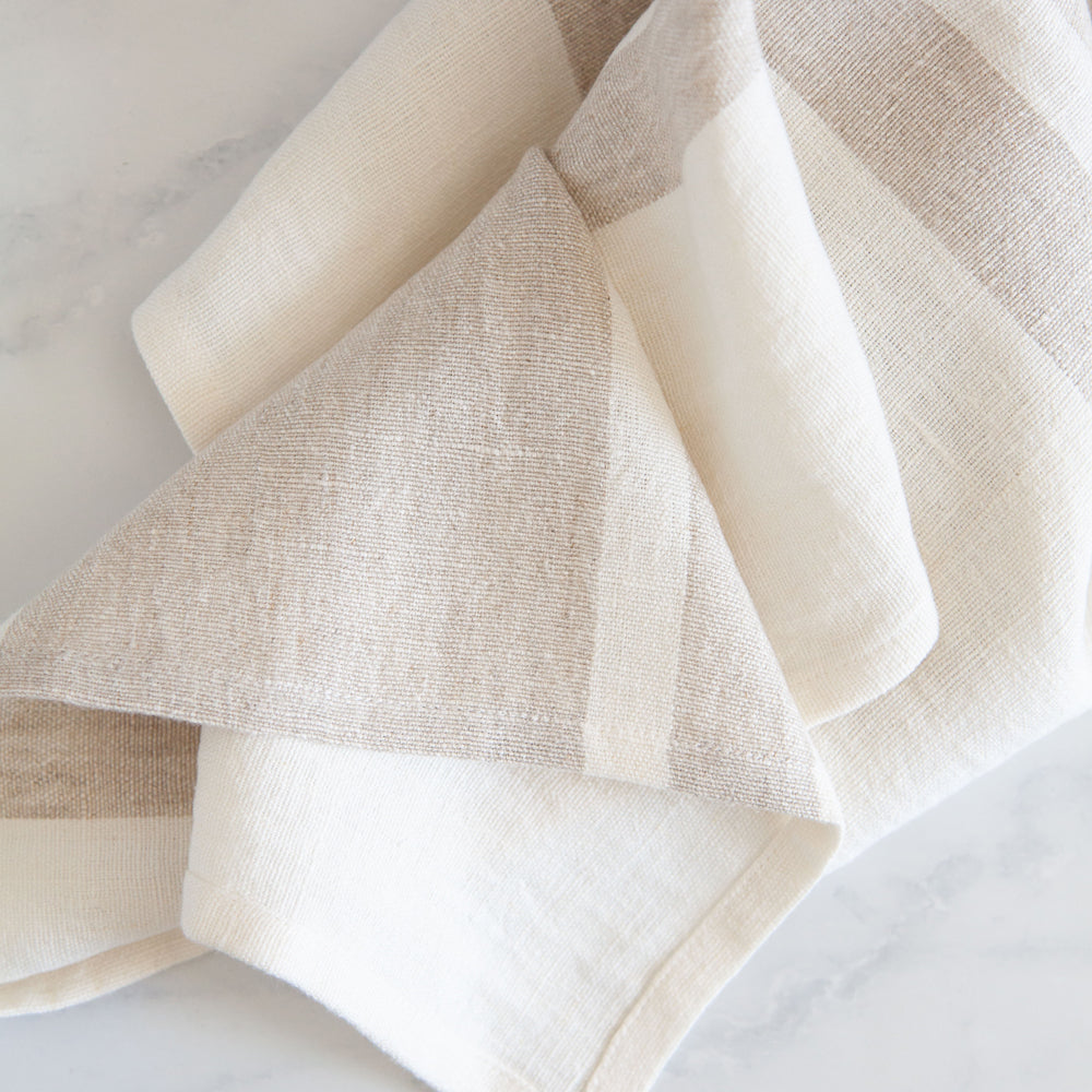Brollie Stripe Linen Tea Towel Biscuit