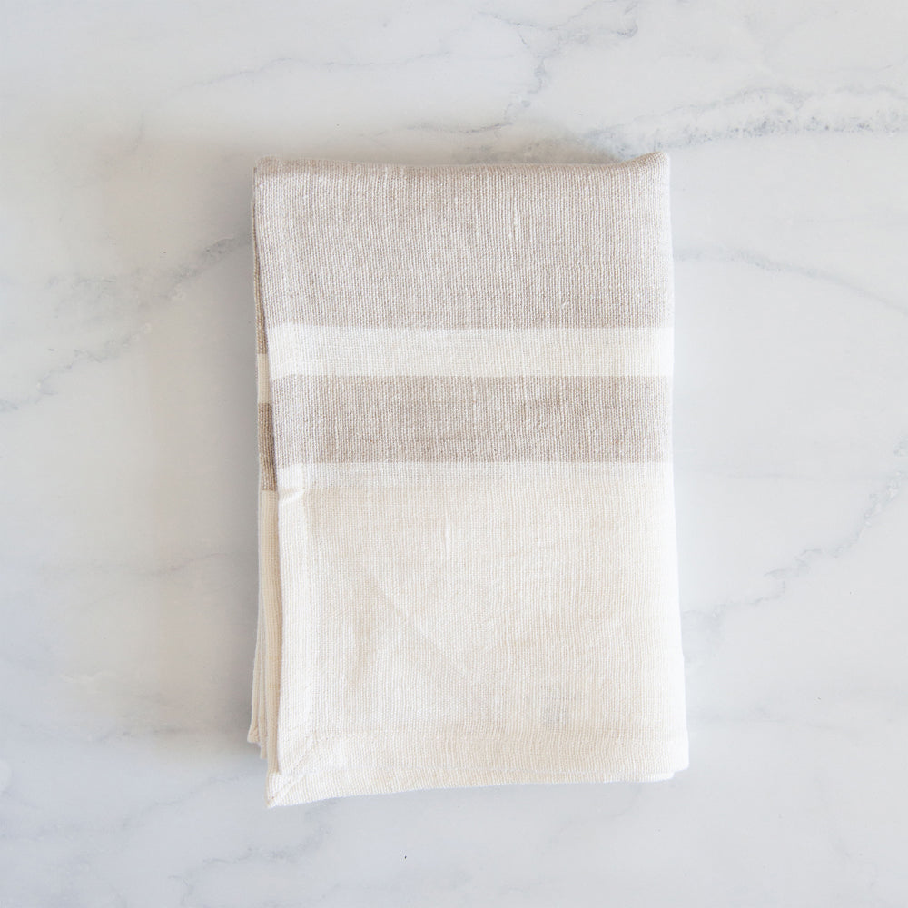 Brollie Stripe Linen Tea Towel Biscuit