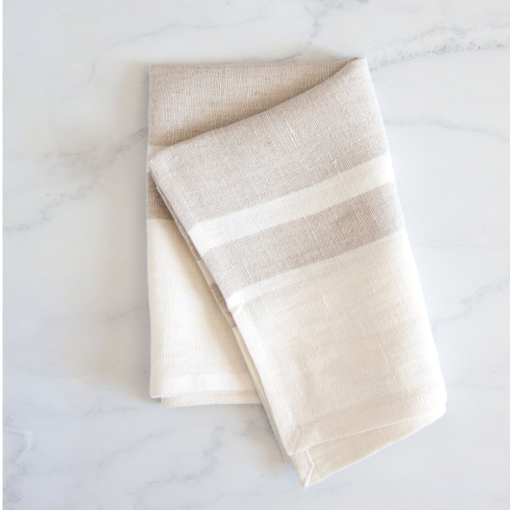 Brollie Stripe Linen Tea Towel Biscuit