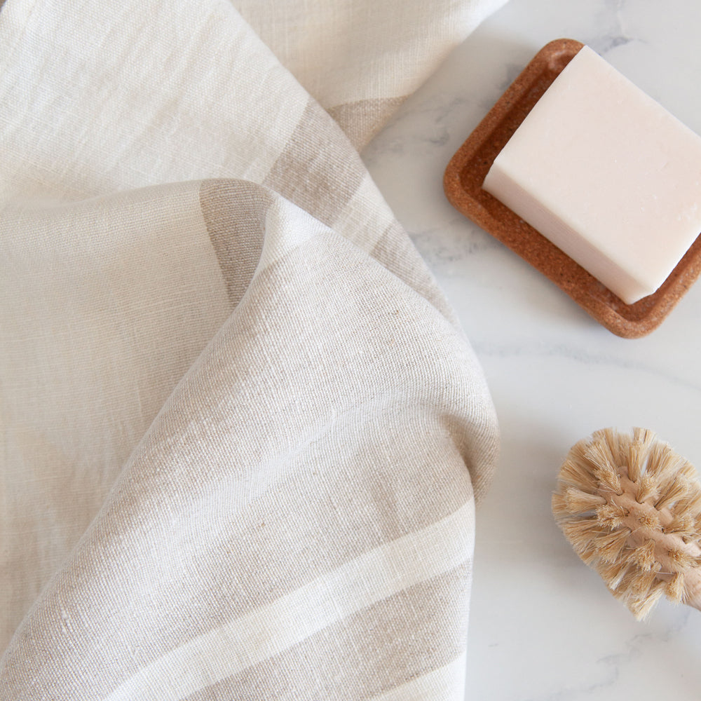 Brollie Stripe Linen Tea Towel Biscuit
