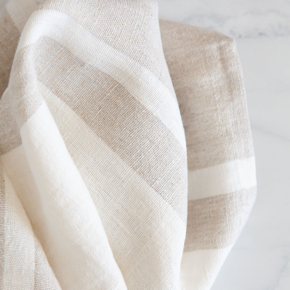 Brollie Stripe Linen Tea Towel Biscuit