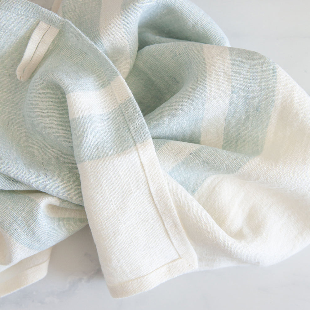 Brollie Stripe Linen Tea Towel Meadow Blue