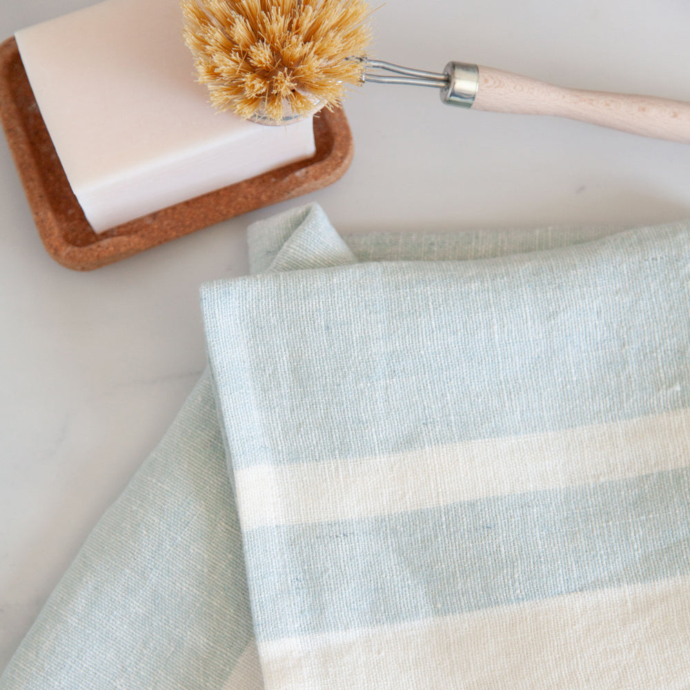 Brollie Stripe Linen Tea Towel Meadow Blue