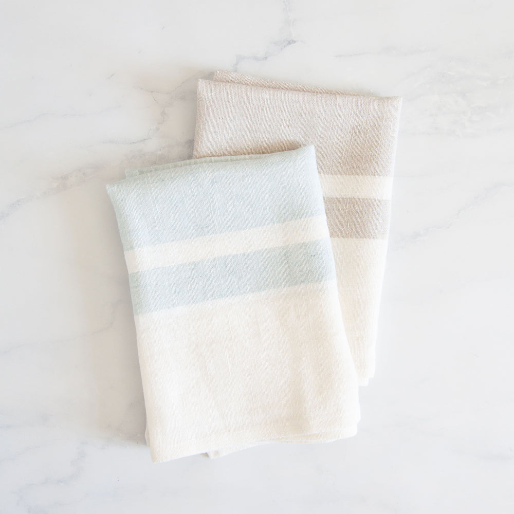 Brollie Stripe Linen Tea Towel Meadow Blue