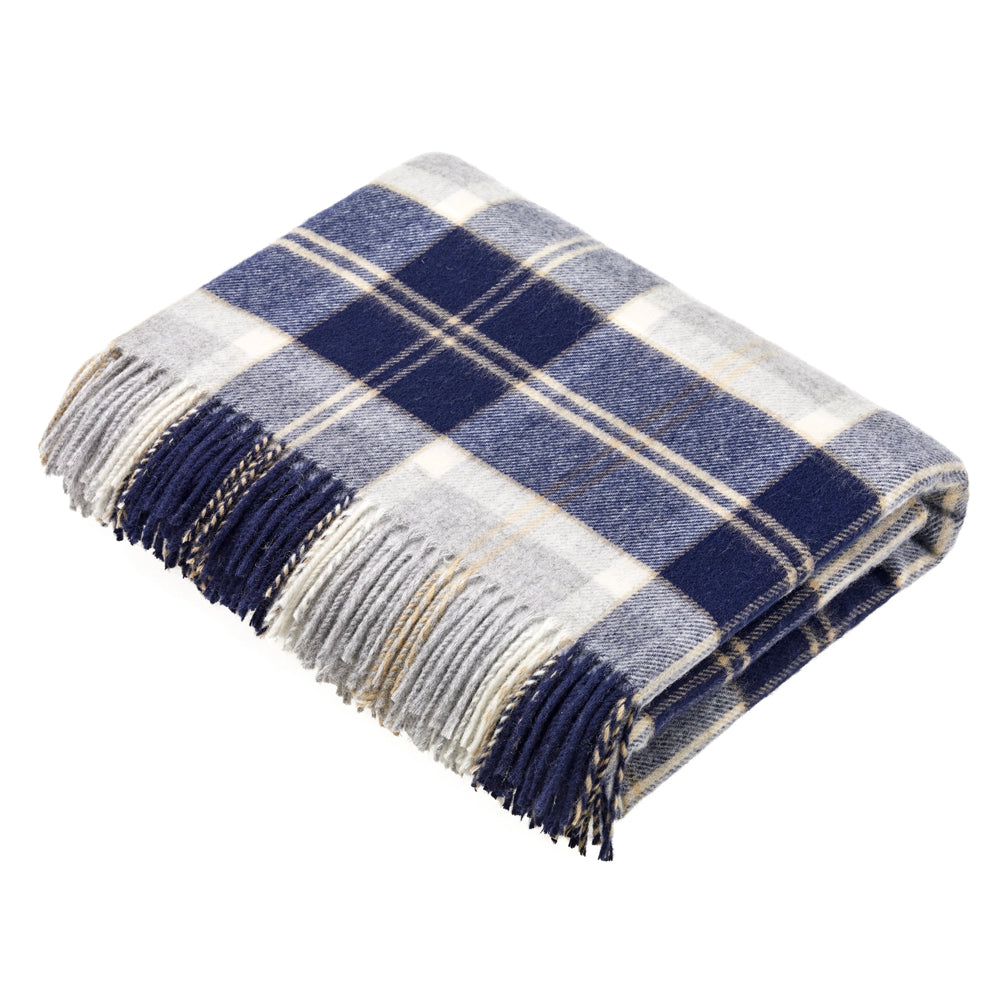 Grey and navy tartan throw