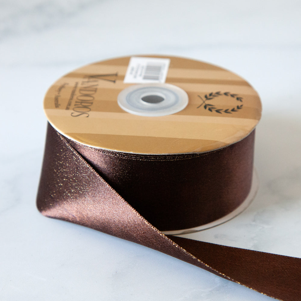 Brown Satin Pearl Ribbon
