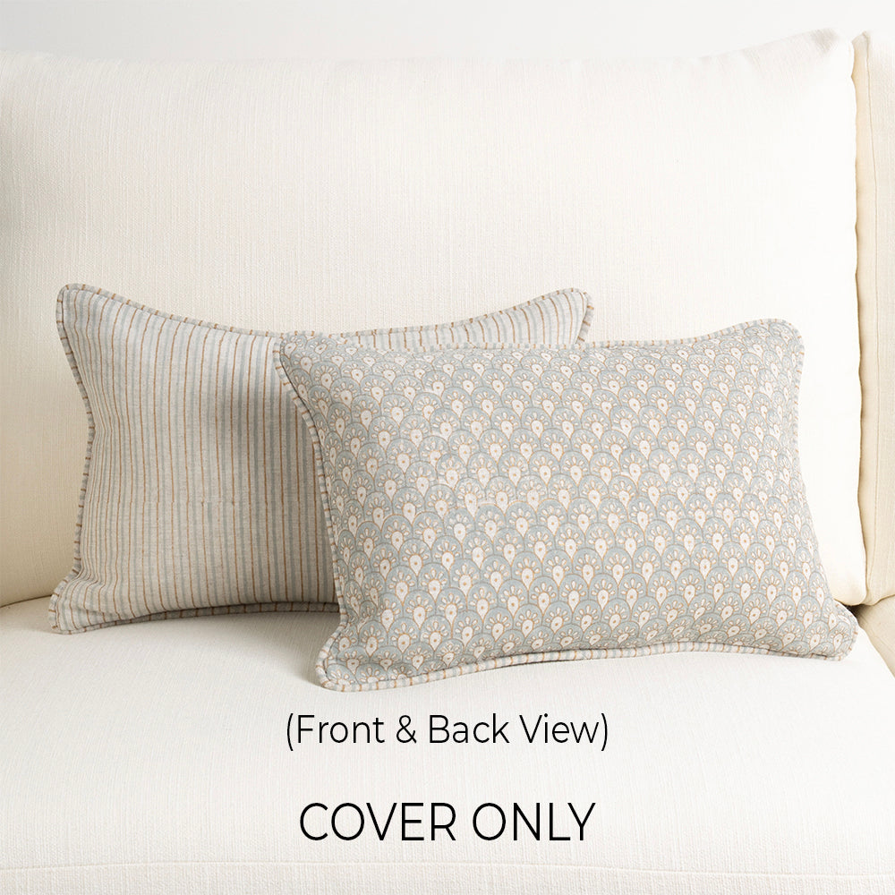 Calico Savile Antique Blue Gold Cushion Cover Only 40x60cm