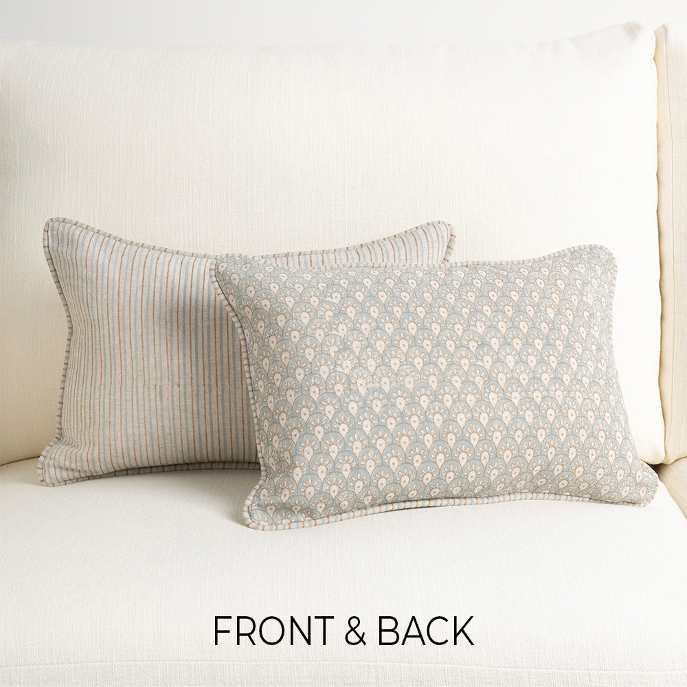 Calico Savile Antique Blue Gold Cushion 40x60cm