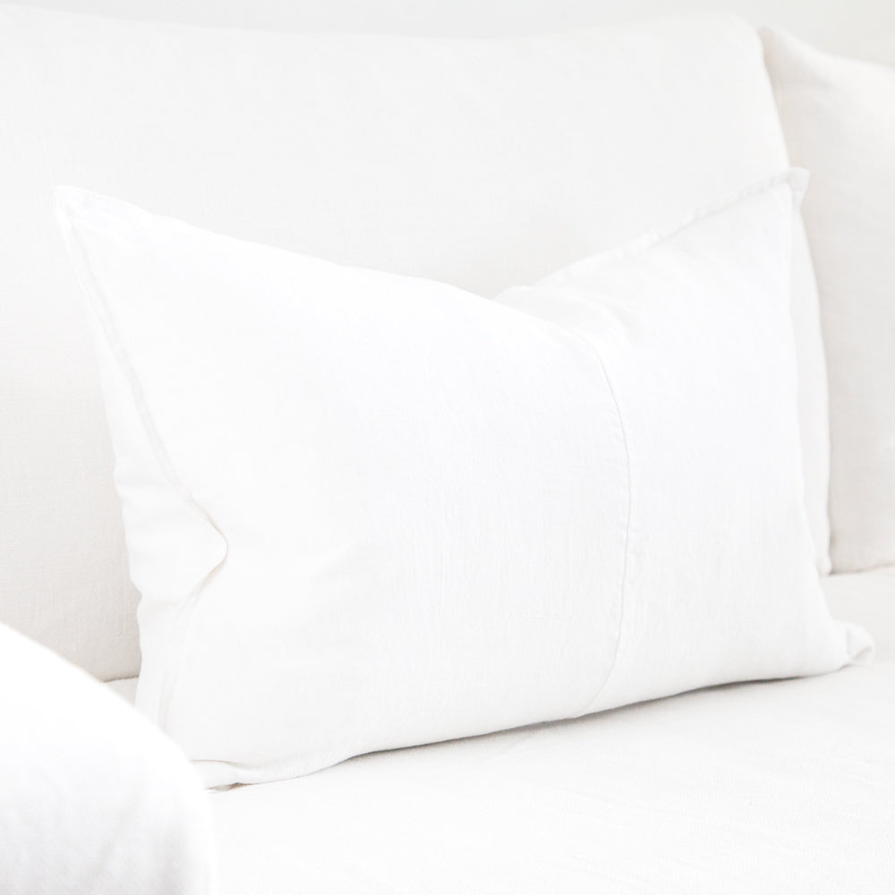 Rectangular white linen cushion