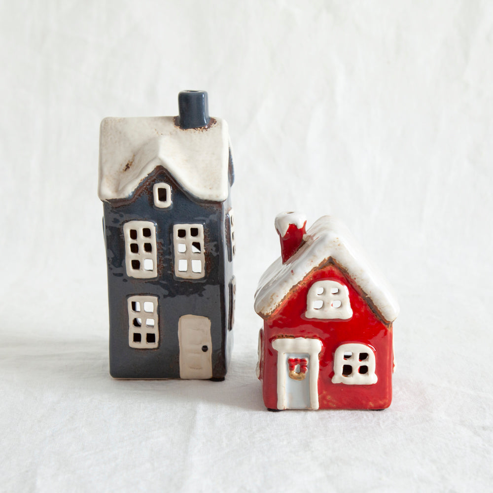 Ceramic Tealight Cottage Navy