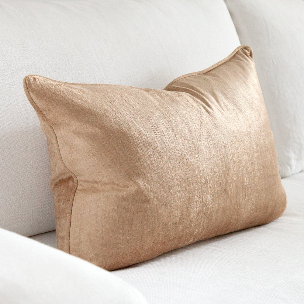 Gold velvet cushion cover.