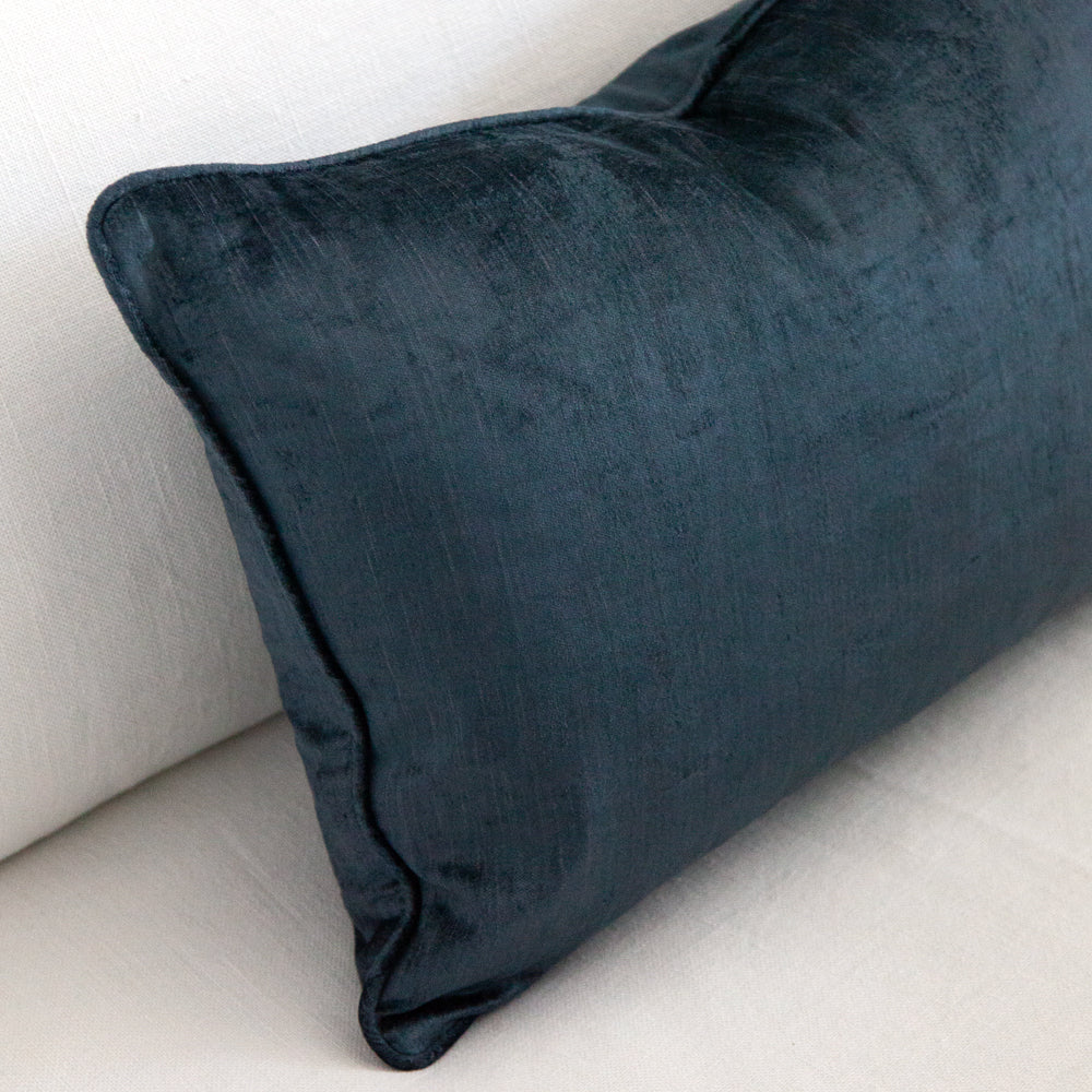 Blue crushed velvet rectangular cushion.