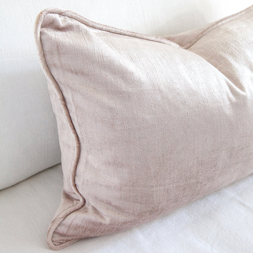 Close up of Dusty pink velvet cushion