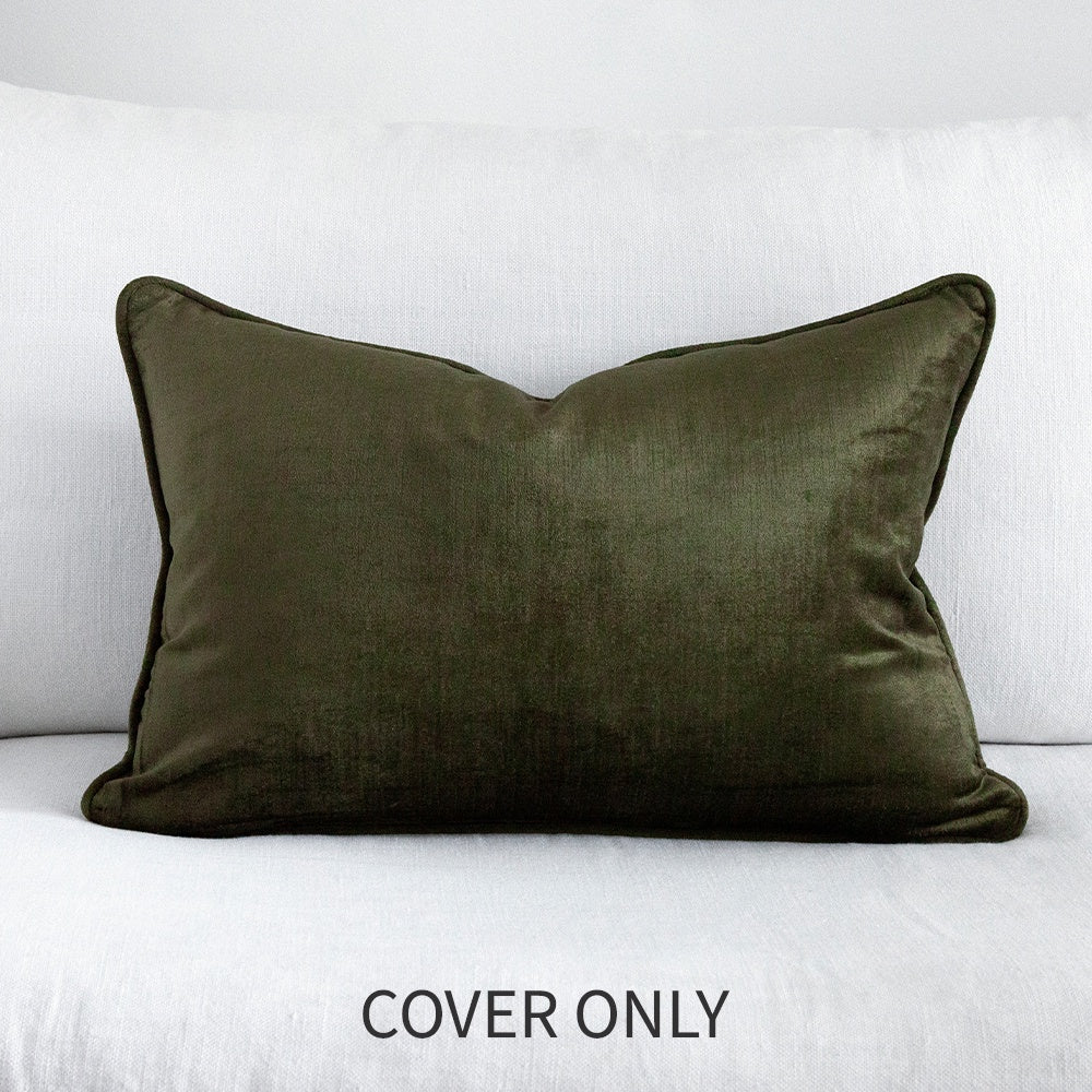 Green velvet cushion cover.