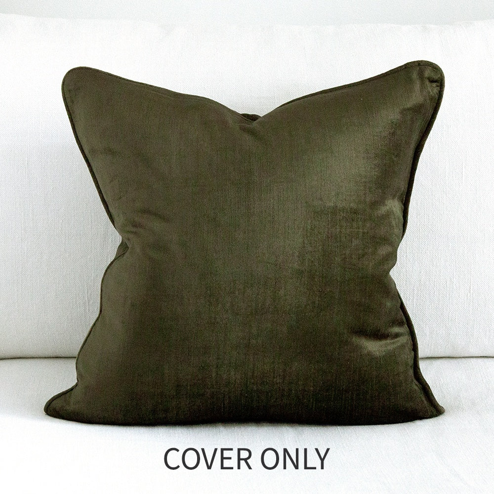 Square green velvet cushion cover.