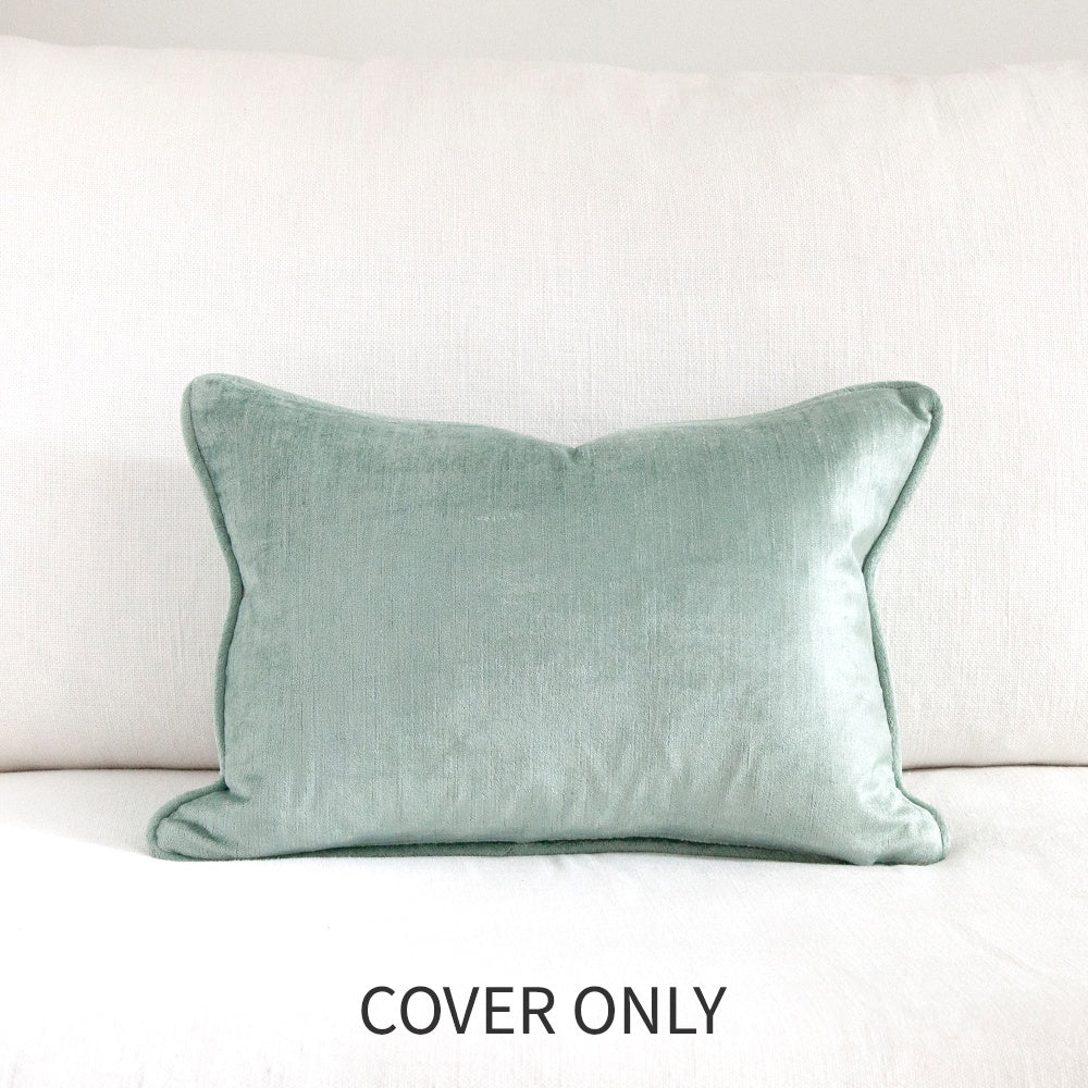 Small aqua coloured velvet cushion cover.