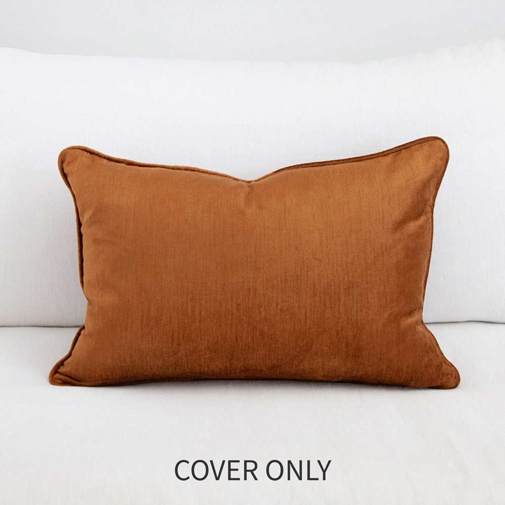 Ochre velvet cushion cover.