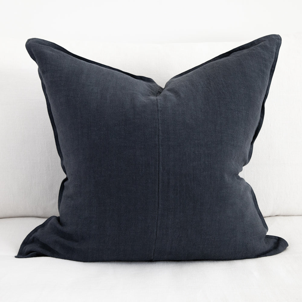 Denim blue linen cushion 60cm square.