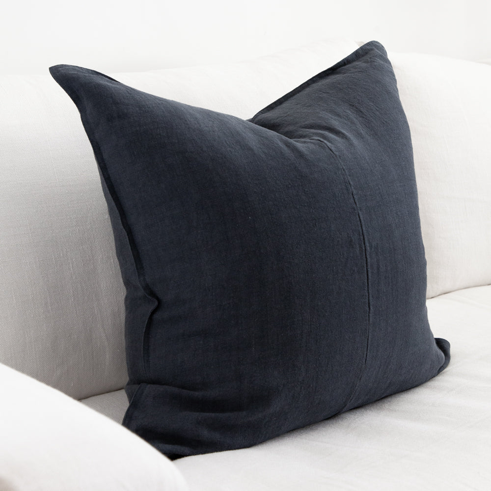 Denim blue linen cushion 60cm square.