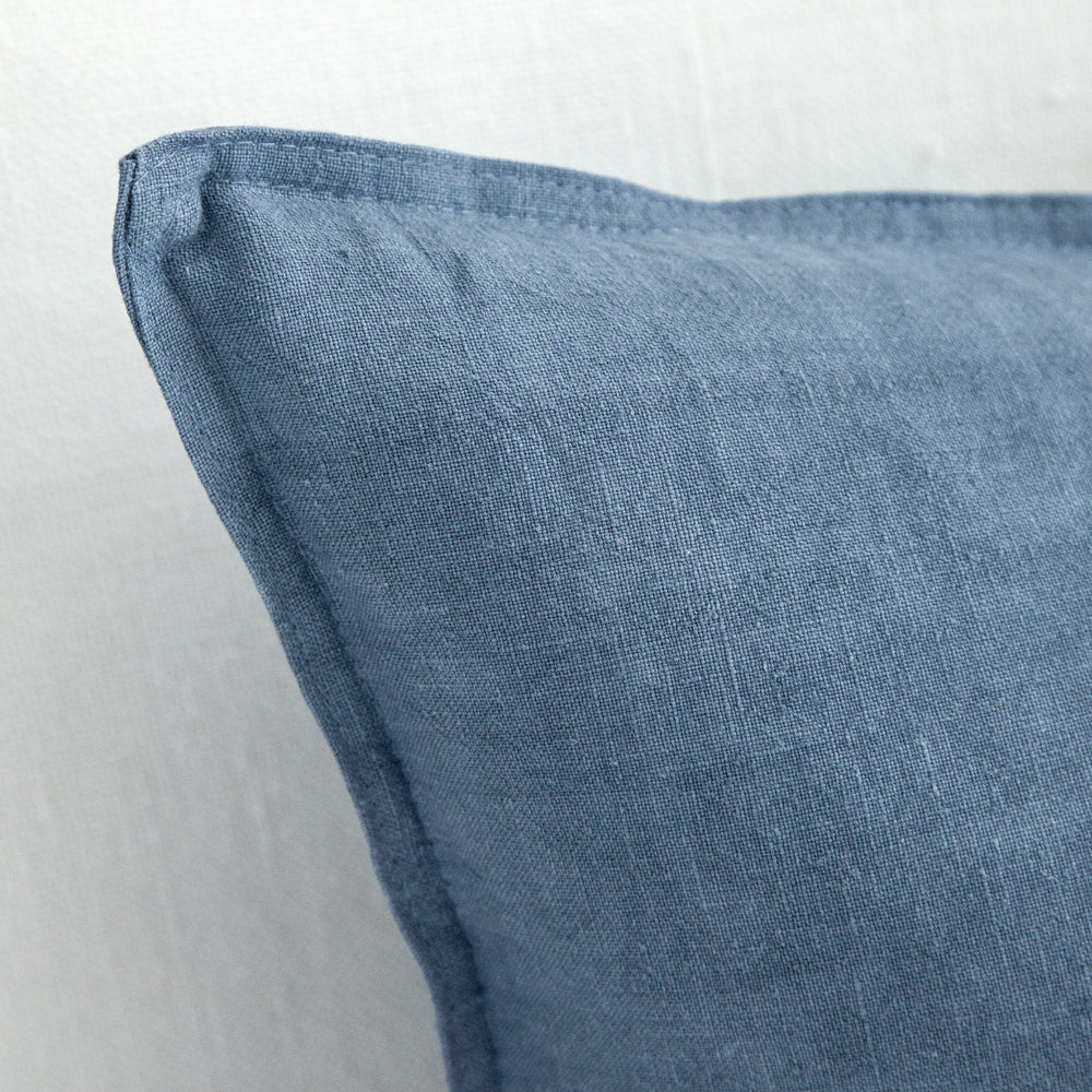 French blue square linen cushion. 