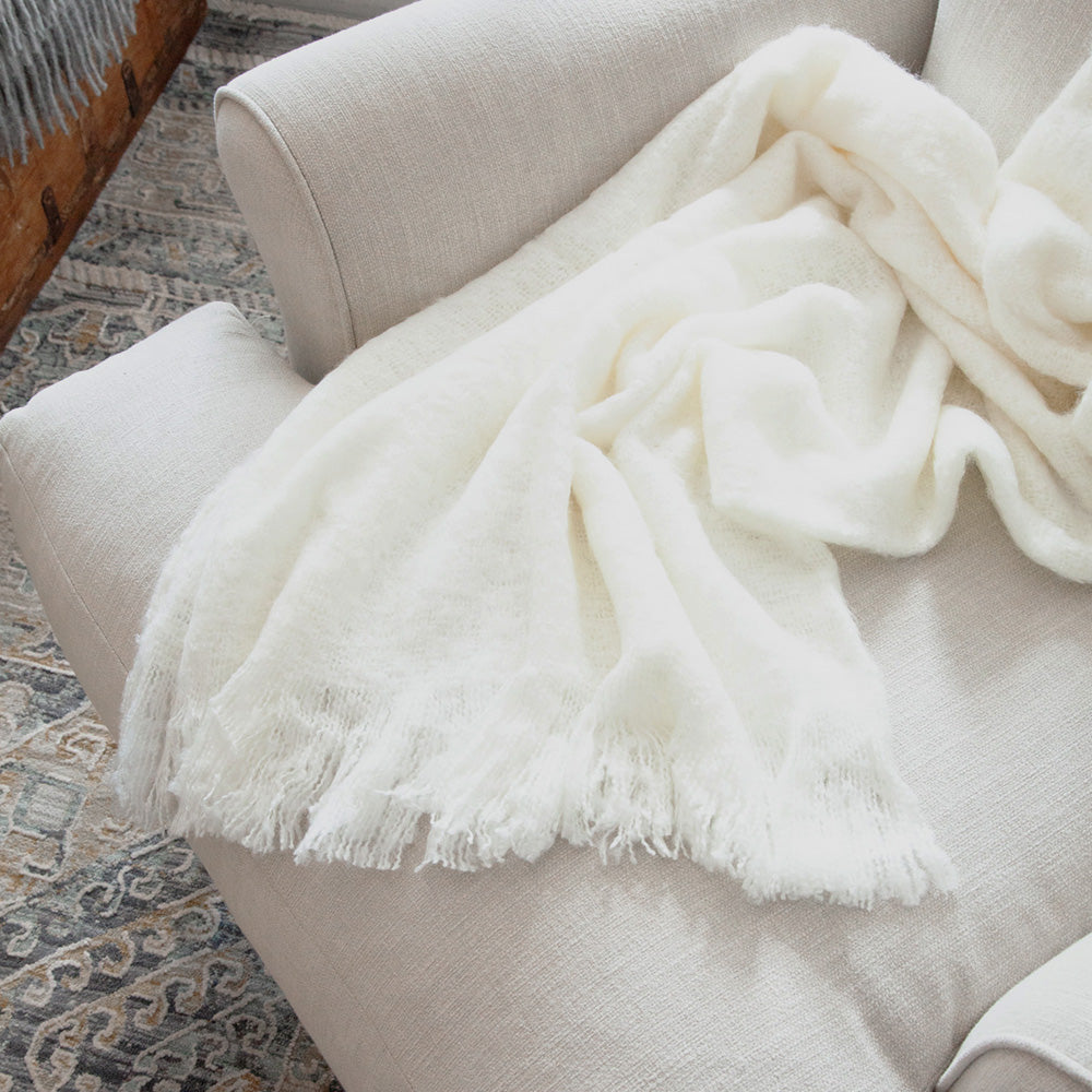Fringe Throw Blanket Off White