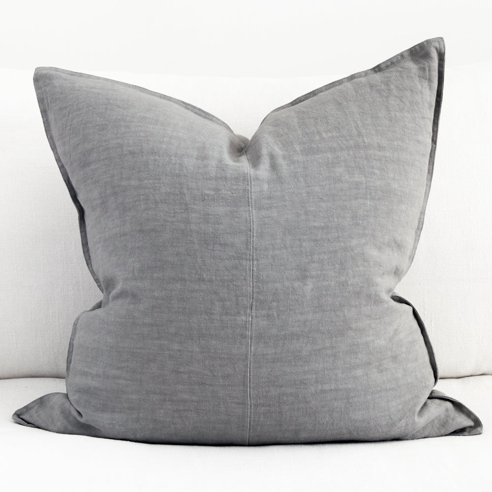 Large square grey linen cushion
